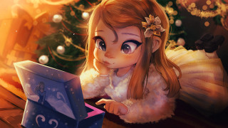 Girl christmas laptop fur coat - art station free wallpaper