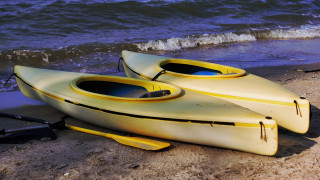 Yellow kayaks beach paddleboard saturated - the beach next free wallpaper
