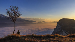 Sunset valley hill tree mountain - sense of awe free wallpaper