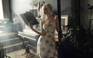 Woman dress book piano floral - in a room free wallpaper