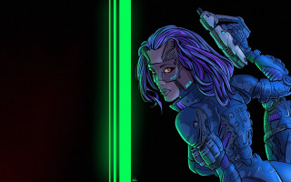 Futuristic woman green saber cyberpunk - a futuristic suit holding free wallpaper for desktop