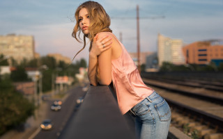 Woman city railway bokeh denim - american barbizon school free wallpaper