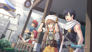 Anime characters couple building clock - official art free wallpaper for desktop