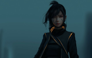 Woman black outfit cyberpunk blue - artstation hq free wallpaper for desktop