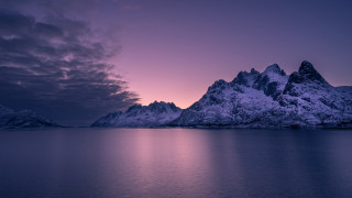 Mountain lake night purple sky - rich moody colour free wallpaper