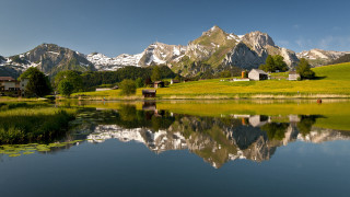 Mountain lake house landscape fantasy - a house in the foreground free wallpaper