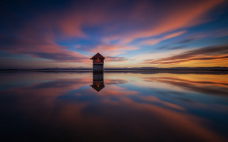 Small house lake sunset clouds - a small house free wallpaper