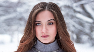 Woman longhair choker snow trees - free portrait wallpaper for desktop