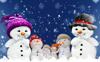 Snowmen winter aurora moon stars - naive free wallpaper