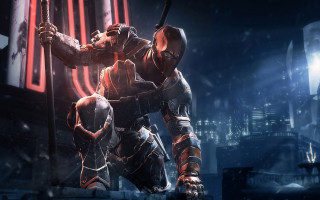 Man suit sword dark city - a neon free wallpaper