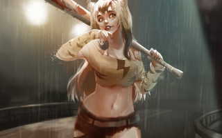Rainy anime woman bat ears - art station free wallpaper for desktop