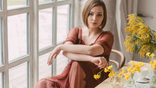 Elina karimova flower vase fashion - a woman sitting free wallpaper