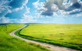 Dirt road green field clouds 2 - a green field free wallpaper for desktop