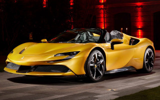 Yellow sports car night building - the side of the building free wallpaper