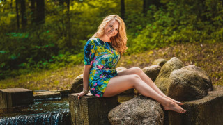 Woman stream forest waterfall fashion - a rock next free wallpaper for desktop