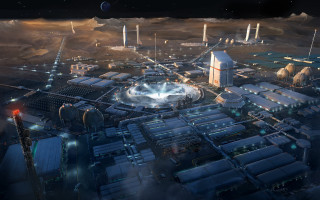 Futuristic city planet moon clouds - christopher moeller free wallpaper