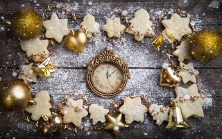 Christmas clock bells snow aurora - a wooden table free wallpaper