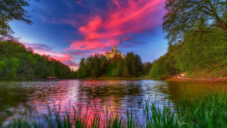 Sunset lake mystical church ferenc - a beautiful sunset over a lake free wallpaper