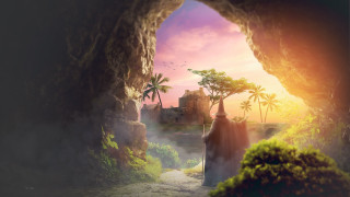 Cave man castle palm sunset - sunrise free wallpaper