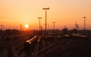 Train yard sunset cityscape bridge - the track free wallpaper