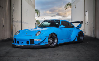 Blue sports car garage palm - a garage next free wallpaper