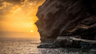 Ocean dock sunset mountain city - sunset time free wallpaper