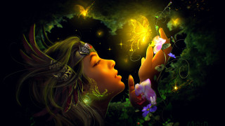 Woman butterfly glowing face nature - anna dittmann free wallpaper