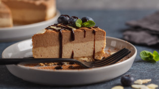 Cheesecake slice chocolate sauce plate - a fork free wallpaper