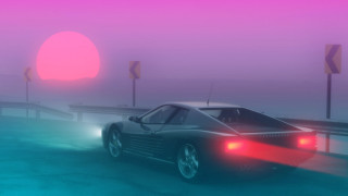 Foggy road sun traffic light - outrun free wallpaper