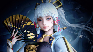 White haired woman fan digital - a dark room free wallpaper for desktop