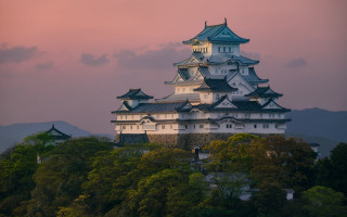 Castle hill tower trees sunset - japan eishōsai chōki free wallpaper