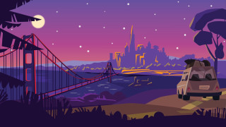 Car bridge city night fullmoon - dan mumford free wallpaper for desktop