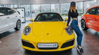 Woman porsche showroom blonde helmet - other car free wallpaper