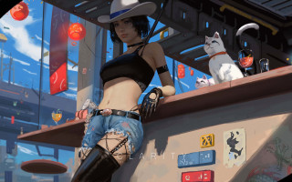Cowgirl cat dog retrofuturism cyberpunk - a woman in a cowboy hat free wallpaper