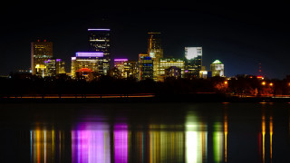 City skyline night reflection neon 2 - arlington nelson lindenmuth free wallpaper