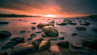 Sunset rocky beach cloudy sky 3 - rock free wallpaper