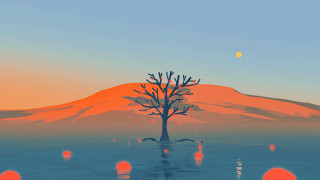 Tree lake mountain sky moon - orange sky above free wallpaper