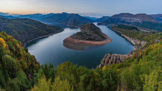 Lake mountains trees evening blue - free landscape wallpaper