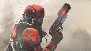 Red helmet man holding gun - artem demura free wallpaper