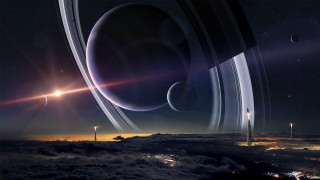 Saturns rings city distant planet - star citizen halo free wallpaper for desktop