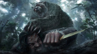 Bear holding knife man forest - a bear free wallpaper