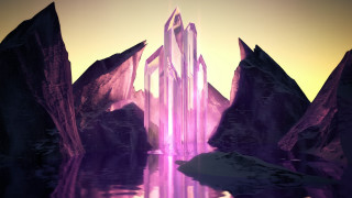 Futuristic landscape waterfall mountains sunset - a futuristic landscape free wallpaper