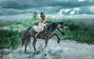 Woman horse river field cinematic - a woman riding free wallpaper