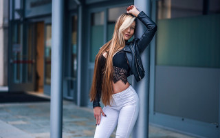 Woman black jacket white pants - flowing free wallpaper