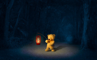 Teddy bear lantern dark forest - a teddy bear holding free wallpaper