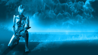 Ai mitsu robot blue background - les automatiste free wallpaper