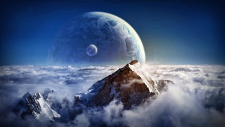 Mountain satellite moon clouds beach - a. hardy free wallpaper
