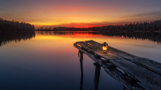 Lantern dock lake sunset reflection - a lantern free wallpaper for desktop