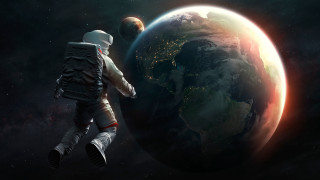 Space astronaut earth horizon aurora - free space wallpaper