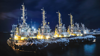 Night ships pier city lights - ecological art free wallpaper
